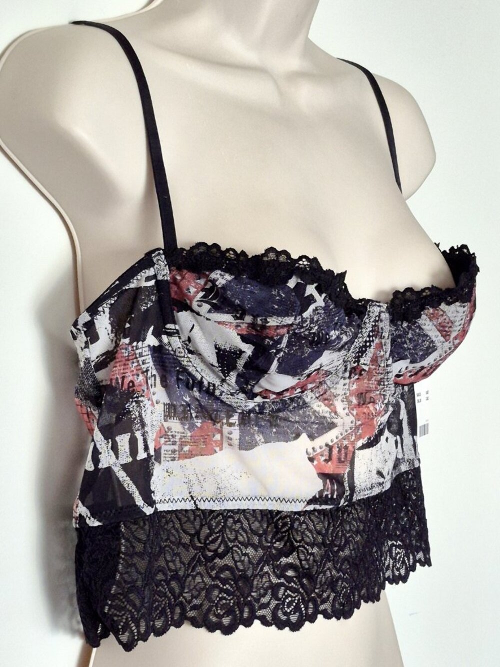 Out From Under Lace-Trim Underwire Corset Cami Print Top Size L NWT